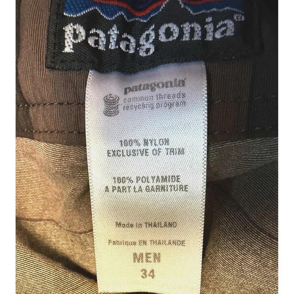 Patagonia Board Shorts Mens 34 Black Grey Striped Swim Trunks Surf Zipper Pocket